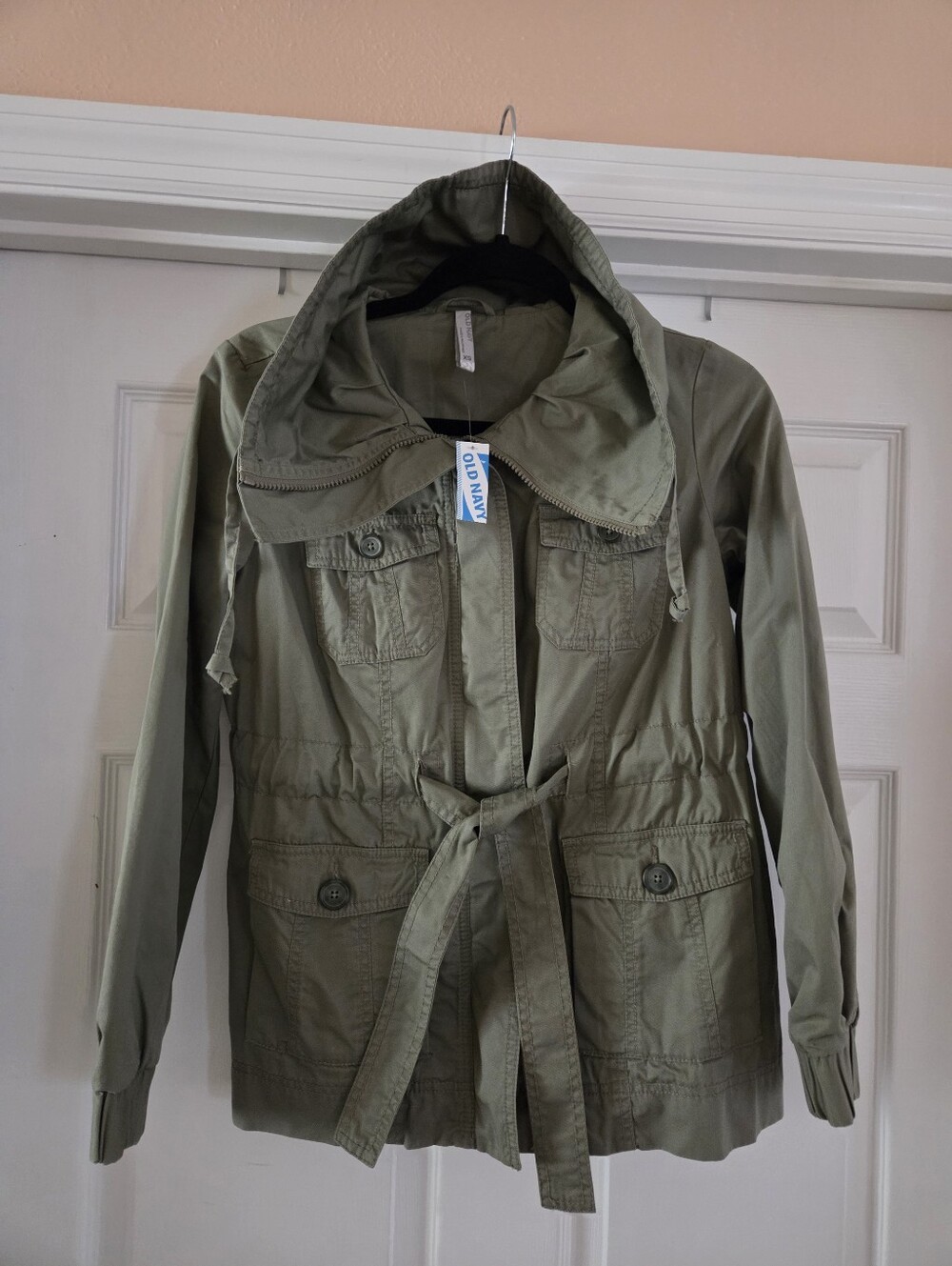 NWT Old Navy Utility Safari Jacket XS Womens Olive Green Hooded Belted Cargo